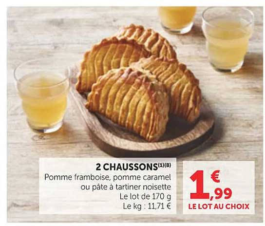 2 CHAUSSONS(1)(B) Pomme framboise, pomme caramel ou pâte à tartiner noisette