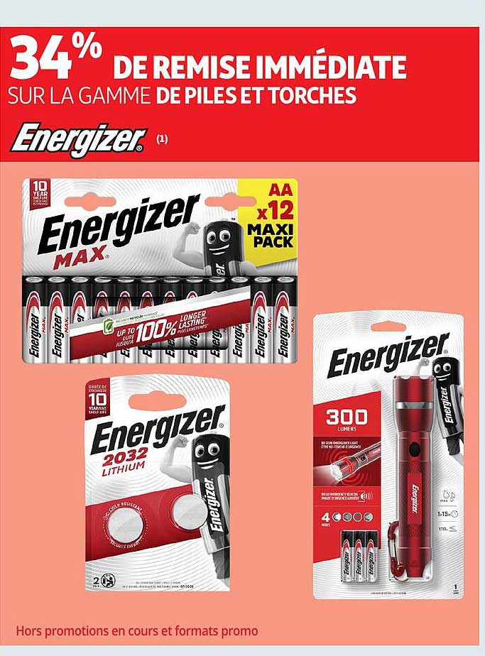 34% DE REMISE IMMÉDIATE SUR LA GAMME DE PILES ET TORCHES