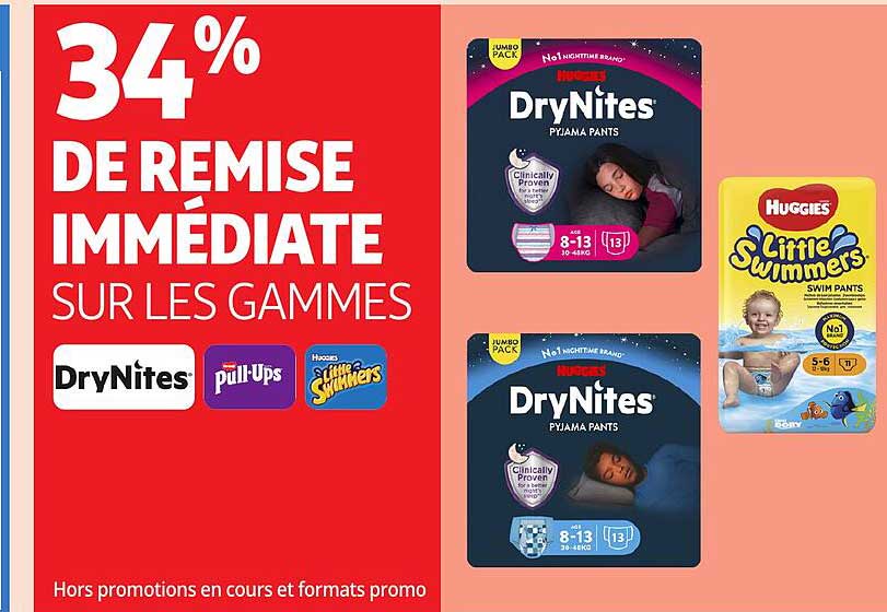 34% DE REMISE IMMÉDIATE SUR LES GAMMES DryNites Pull-Ups Huggies Little Swimmers