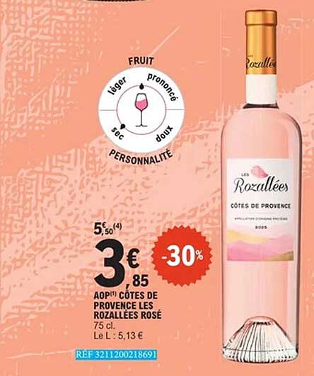3€85 ADPI' CÔTES DE PROVENCE LES ROZALLEES ROSÉ 75 CL