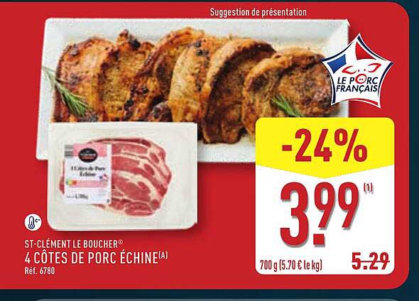 4 CÔTES DE PORC ÉCHINÉ(A)
