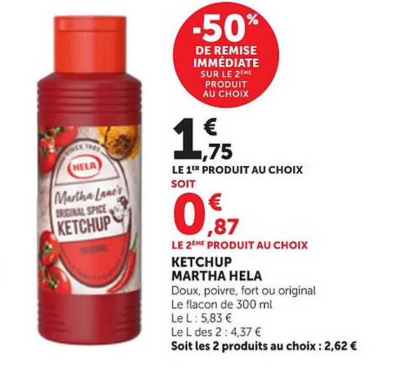 -50% de remise immédiate sur le 2ème produit au choix