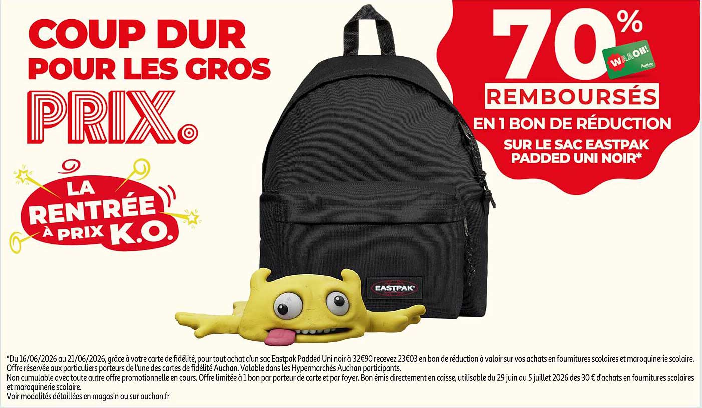 70% REMBOURSÉS EN 1 BON DE RÉDUCTION SUR LE SAC EASTPAK PADDED UNI NOIR*