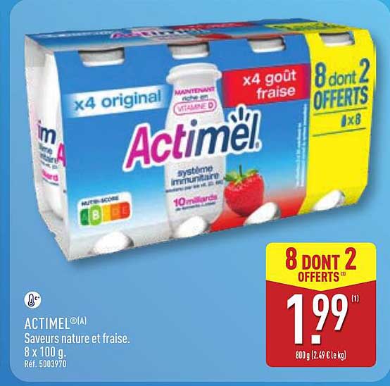 ACTIMEL®
Saveurs nature et fraise. 
8 x 100 g.
Réf. 5003970