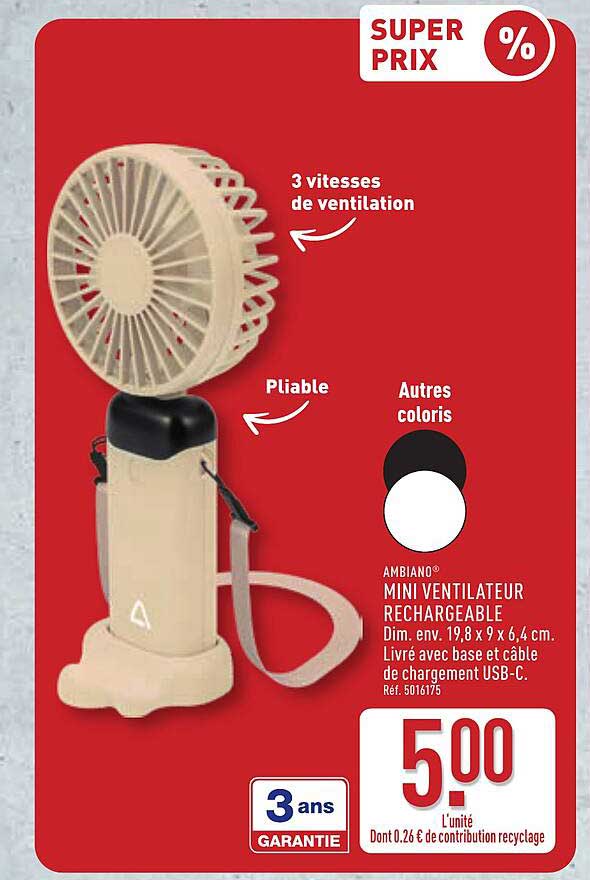 AMBIANO® MINI VENTILATEUR RECHARGEABLE