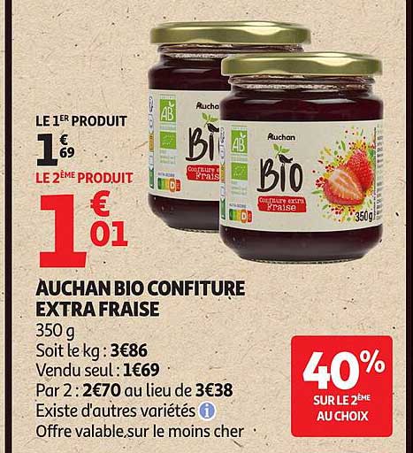 AUCHAN BIO CONFITURE EXTRA FRAISE