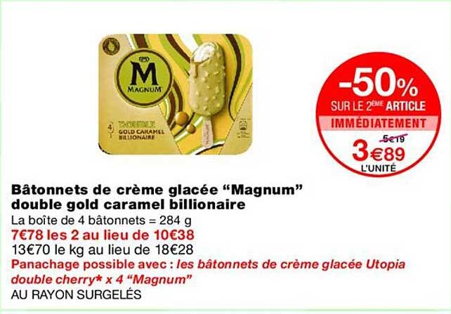 Bâtonnets de crème glacée “Magnum” double gold caramel billionnaire