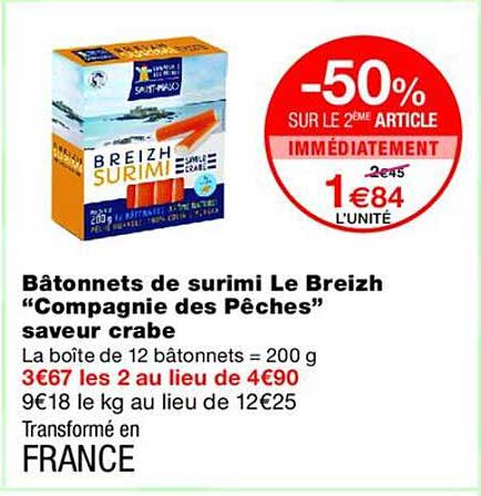 Bâtonnets de surimi Le Breizh “Compagnie des Pêches” saveur crabe