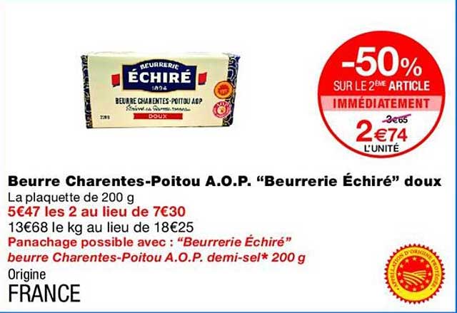 Beurre Charentes-Poitou A.O.P. “Beurrerie Échiré” doux