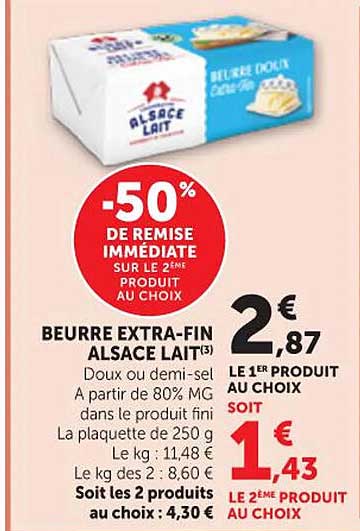 BEURRE EXTRA-FIN ALSACE LAIT