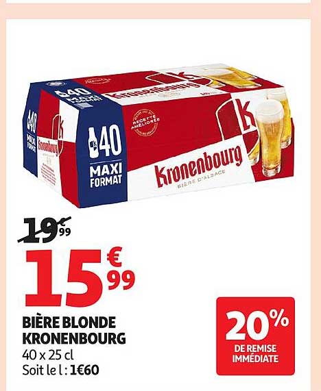BIÈRE BLONDE KRONENBOURG 40 x 25 cl Soit le l : 1€60