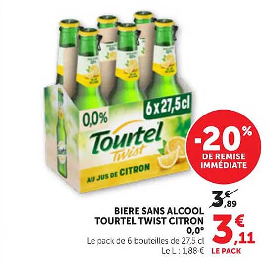 BIERE SANS ALCOOL TOURTEL TWIST CITRON 0,0°