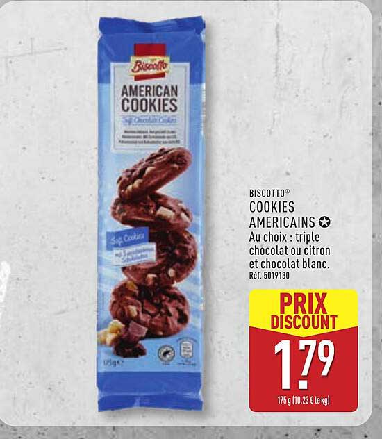 BISCOTTO® COOKIES AMERICAINS Au choix : triple chocolat ou citron et chocolat blanc.
