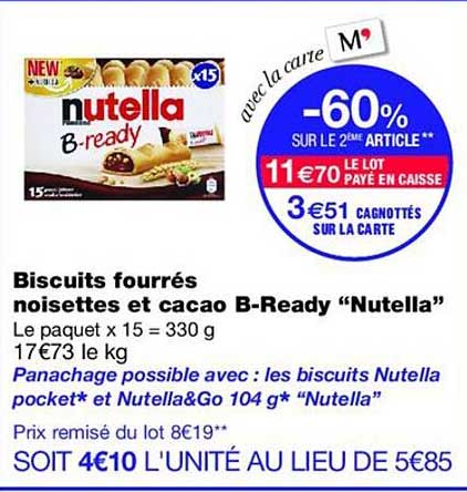 Biscuits fourrés noisette et cacao B-Ready “Nutella”