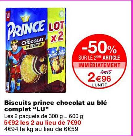 Biscuits prince chocolat au blé complet “LU”