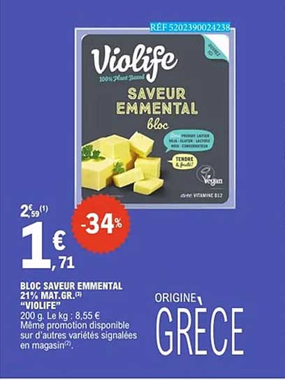 BLOC SAVEUR EMMENTAL 21% MAT.GR.(1) "VIOLIFE"