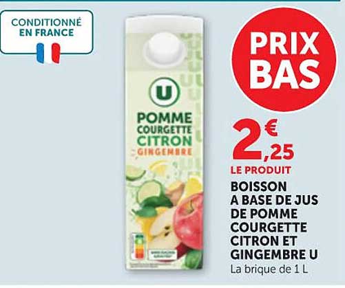 BOISSON A BASE DE JUS DE POMME COURGETTE CITRON ET GINGEMBRE U