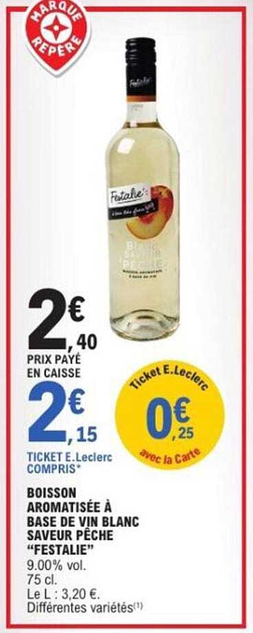 BOISSON AROMATISÉE À BASE DE VIN BLANC SAVEUR PÊCHE “FESTALIE”