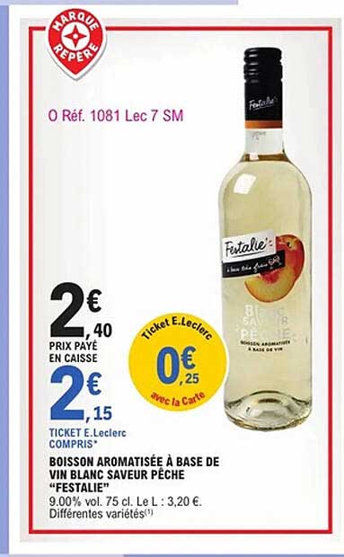 BOISSON AROMATISÉE À BASE DE VIN BLANC SAVEUR PÊCHE “FESTALIE”
