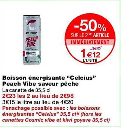 Boisson énergisante “Celcius” Peach Vibe saveur pêche