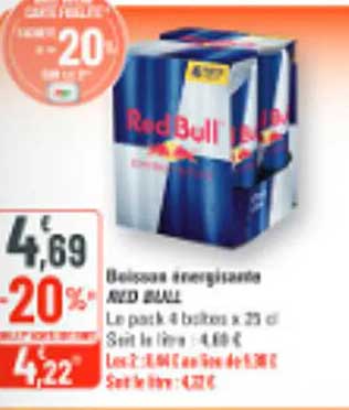 Boisson énergisante RED BULL Le pack 4 boîtes x 25 cl