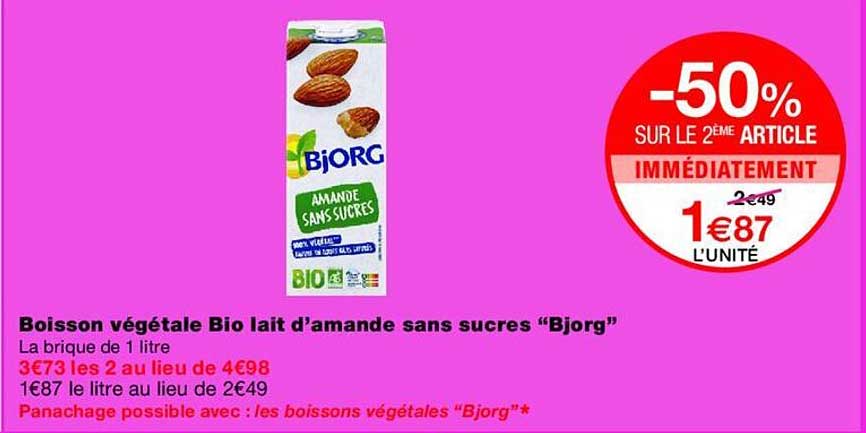 Boisson végétale Bio lait d’amande sans sucres “Bjorg”
