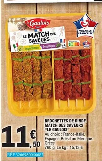 BROCHETTES DE DINDE MATCH DES SAVEURS “LE GAULOIS”