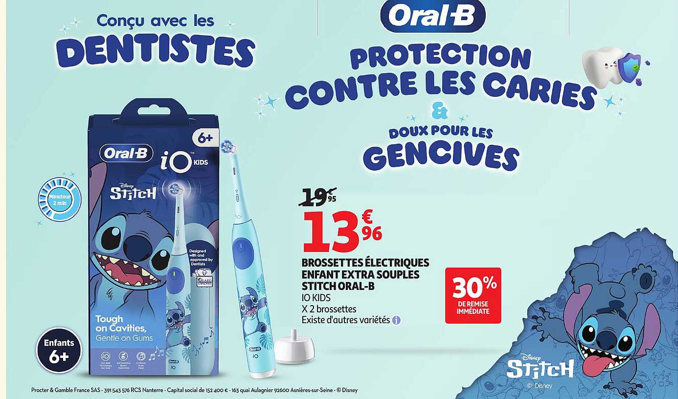 BROSSETTES ÉLECTRIQUES ENFANT EXTRA SOUPLES STITCH ORAL-B