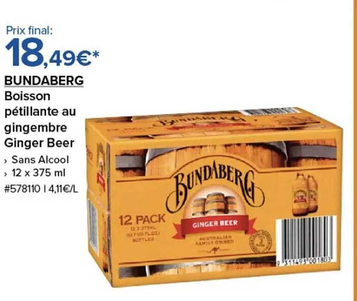 BUNDABERG Boisson pétillante au gingembre Ginger Beer