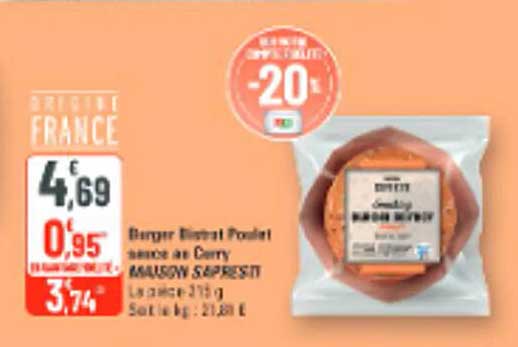 Burger Bœuf Poulet sauce au Curry MAISON SUPER U