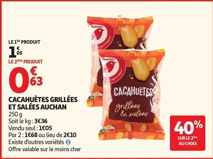 CACAHUÈTES GRILLÉES ET SALÉES AUCHAN 250 g