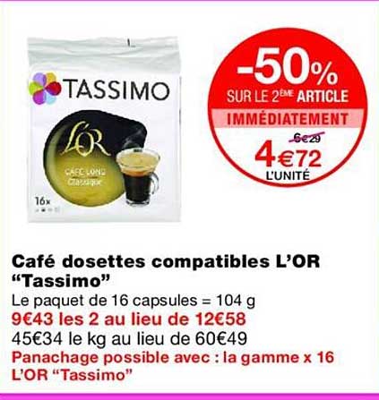 Café dosettes compatibles L’OR “Tassimo”