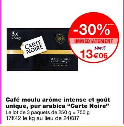Café moulu arôme intense et goût unique, pur arabica “Carte Noire”