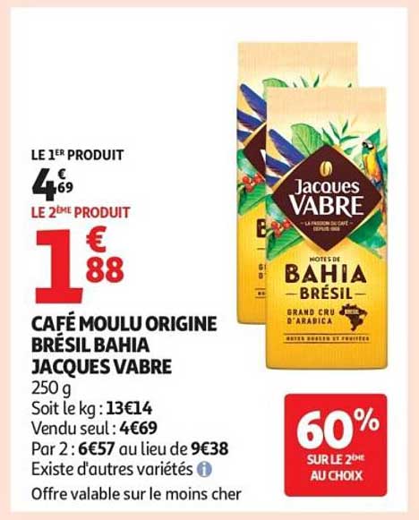CAFÉ MOULU ORIGINE BRÉSIL BAHIA JACQUES VABRE