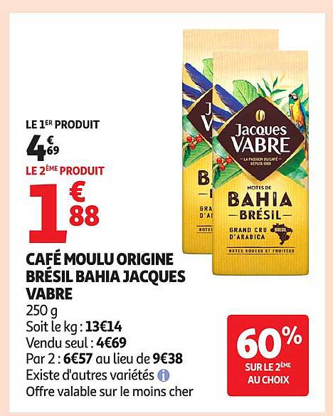 CAFÉ MOULU ORIGINE BRÉSIL BAHIA JACQUES VABRE