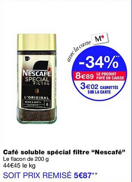 Café soluble spécial filtre “Nescafé”