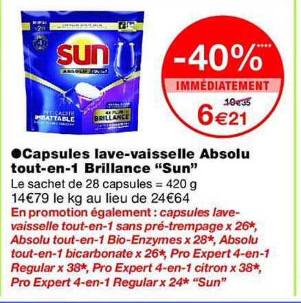 Capsules lave-vaisselle Absolu tout-en-1 Brillance “Sun”