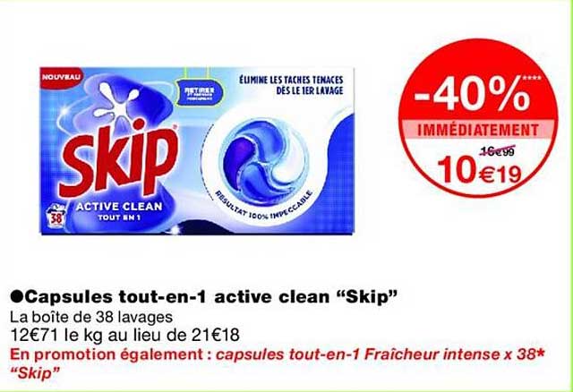Capsules tout-en-1 active clean “Skip”