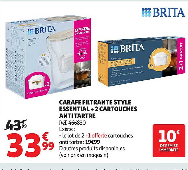 CARAFFE FILTRANTE STYLE ESSENTIAL + 2 CARTOUCHES ANTI TARTRE