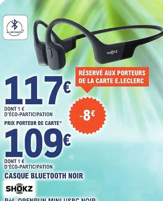 CASQUE BLUETOOTH NOIR SHOKZ PRIX PORTEUR DE CARTE*