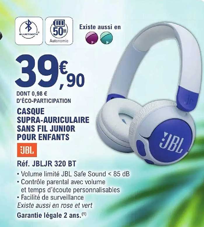 CASQUE SUPRA-AURICULAIRE SANS FIL JUNIOR POUR ENFANTS