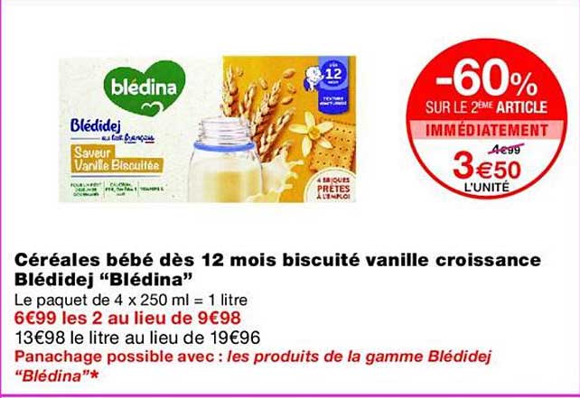 Céréales bébé dès 12 mois biscuité vanille croissance Blédidej “Blédina”