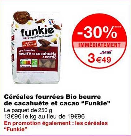 Céréales fourrées Bio beurre de cacahuète et cacao “Funkie”