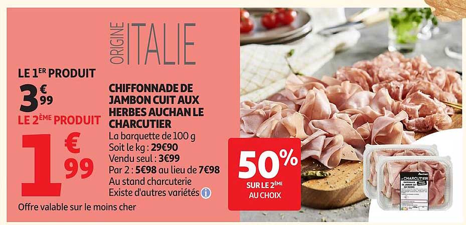 CHIFFONNADE DE JAMBON CUIT AUX HERBES AUCHAN LE CHARCUTIER