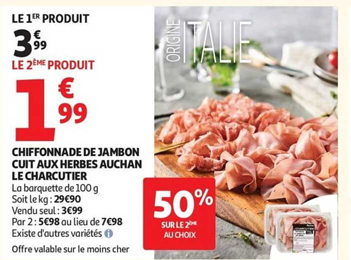 CHIFFONNADE DE JAMBON CUIT AUX HERBES AUCHAN LE CHARCUTIER
