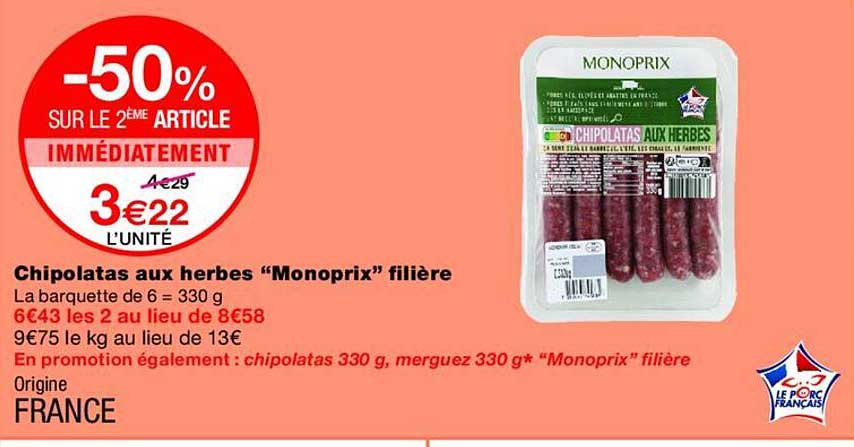 Chipolatas aux herbes “Monoprix” filière