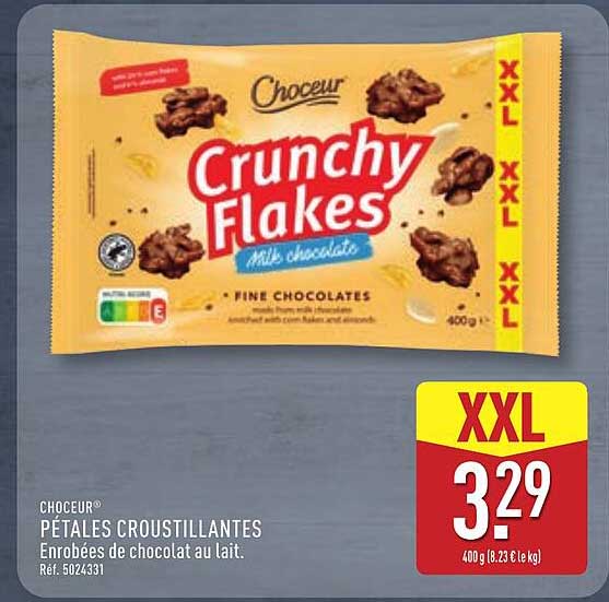 CHOCEUR® PÉTALES CROUSTILLANTES Enrobées de chocolat au lait.