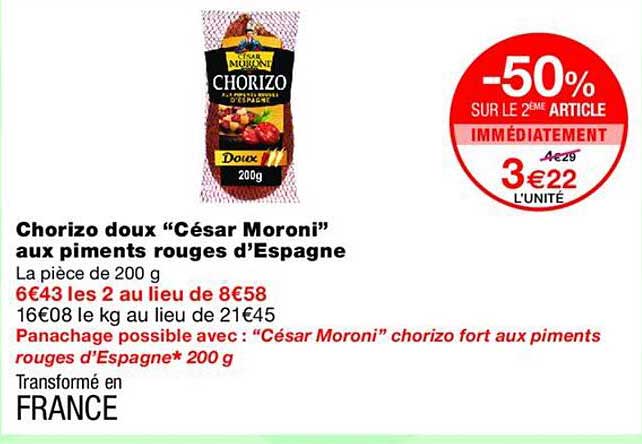 Chorizo doux “César Moroni” aux piments rouges d’Espagne