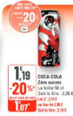 COCA-COLA Zero sucres La boîte 50 cl