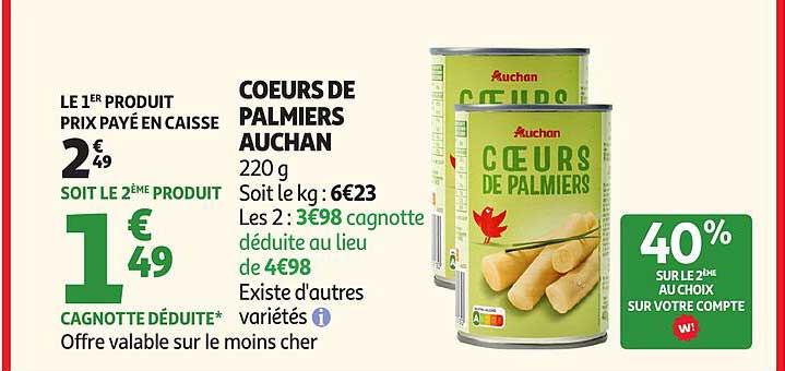 COEURS DE PALMIERS AUCHAN 220 g